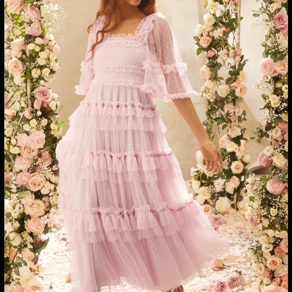 Needle & Thread Peaches Smocked Ankle Gown in Wisteria (Light Pink) - US Size 6